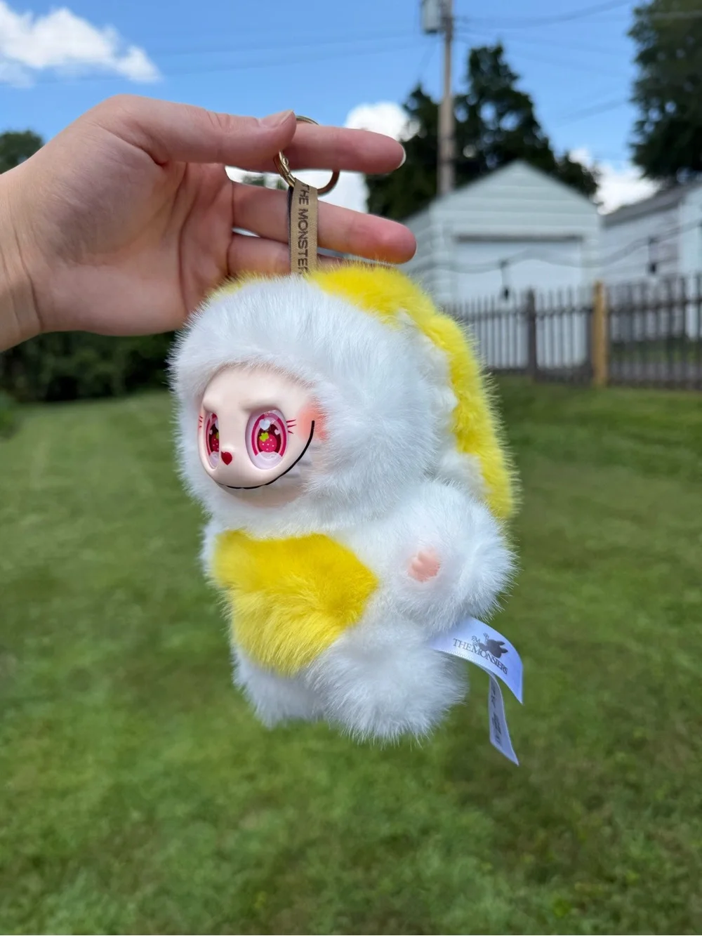 Yellow White Plush Labubu Bunny Keychain-Stuffed Animal Accessory-Not Pop Mart